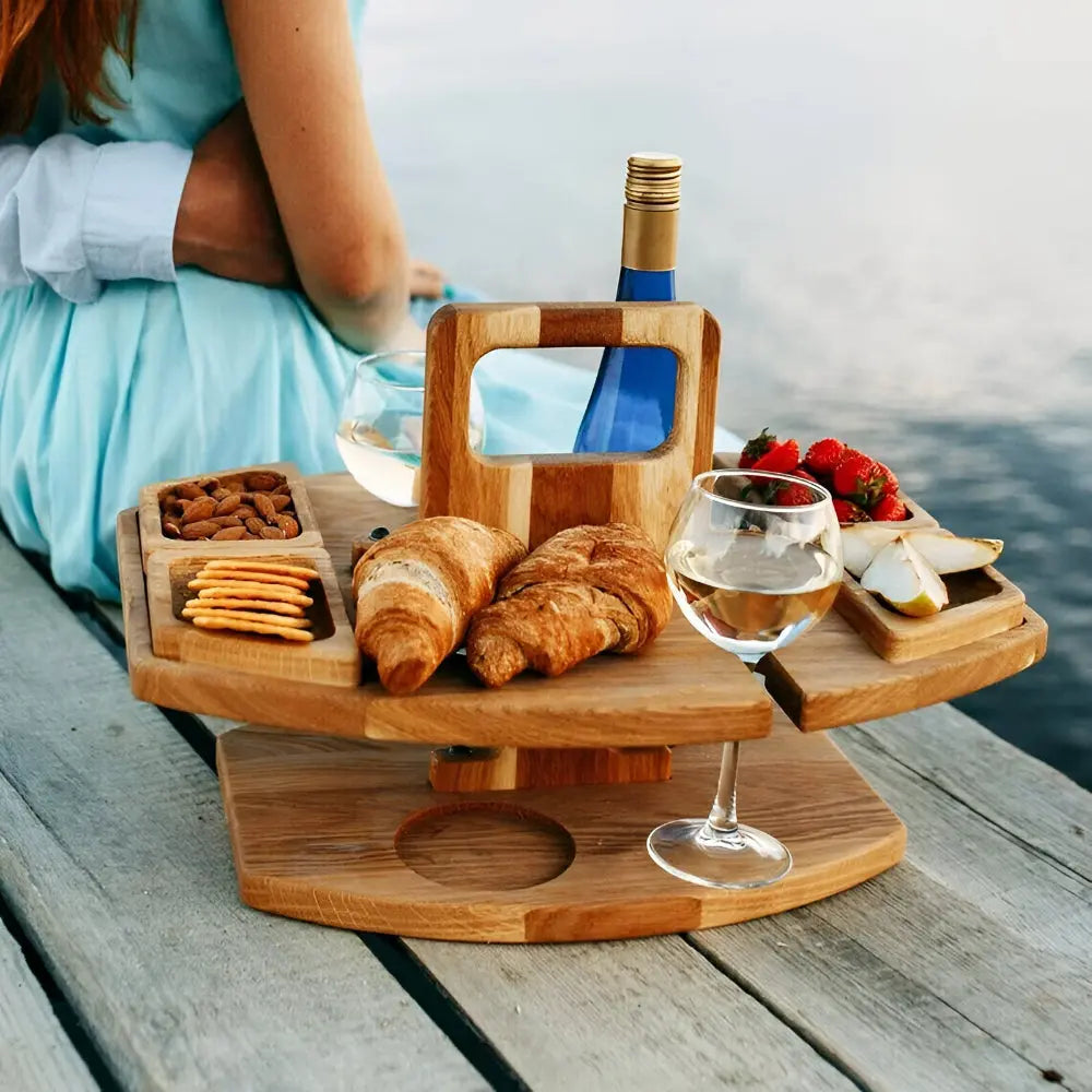 Picnic Table with Bottle and Glass Holders | Snack Compartment