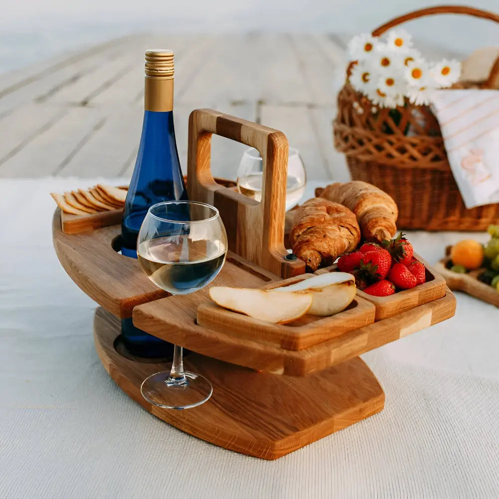 Picnic Table with Bottle and Glass Holders | Snack Compartment