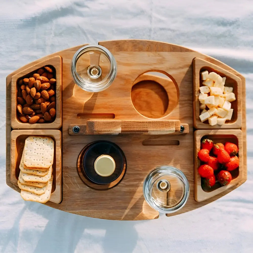 Picnic Table with Bottle and Glass Holders | Snack Compartment