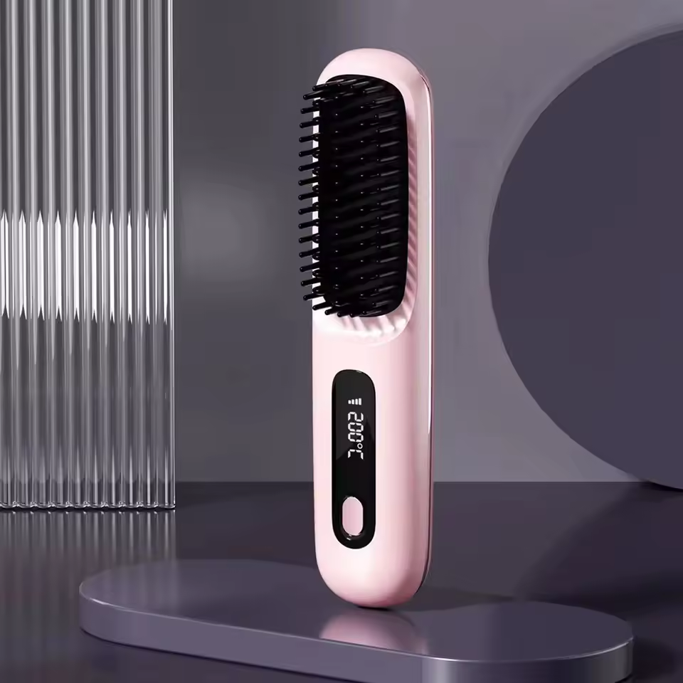Compact Straightening Brush for Effortless Hair Styling