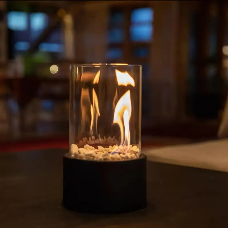 Elegant Glass-Cylinder Tabletop Ethanol Heater with Metal Stand