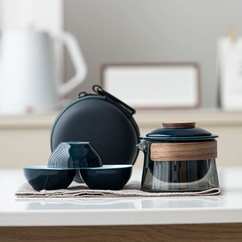 Elegant Ceramic Tea Set with Teapot and Three Cups