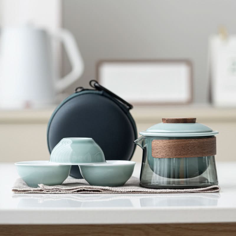 Elegant Ceramic Tea Set with Teapot and Three Cups