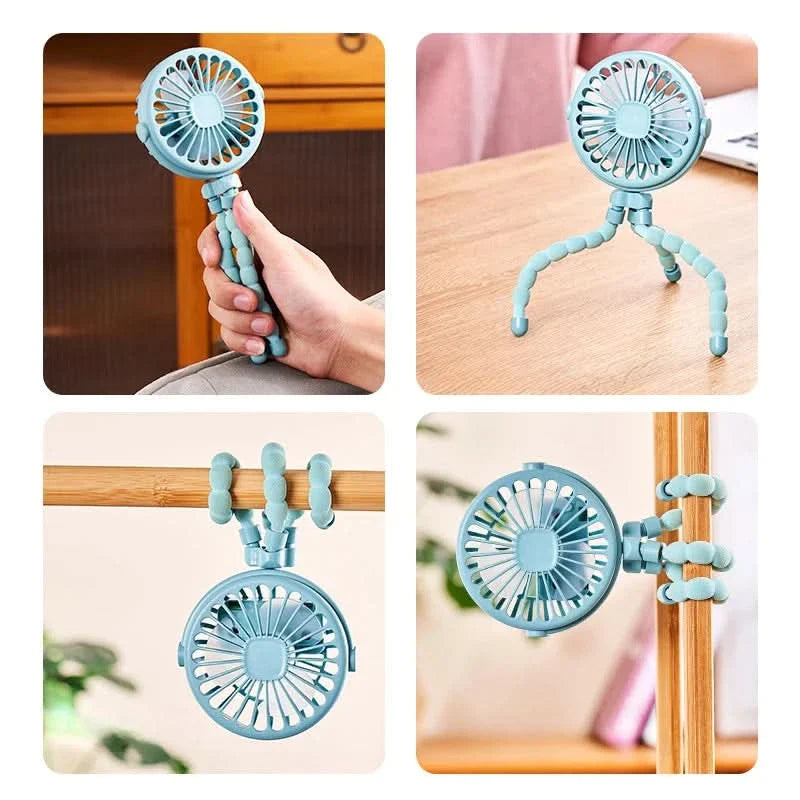 Portable USB Rechargeable Fan with 3-Speed Airflow for Strollers