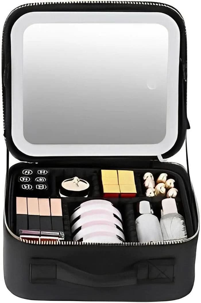 Travel-Friendly Makeup Organizer with LED Mirror and Brightness Control