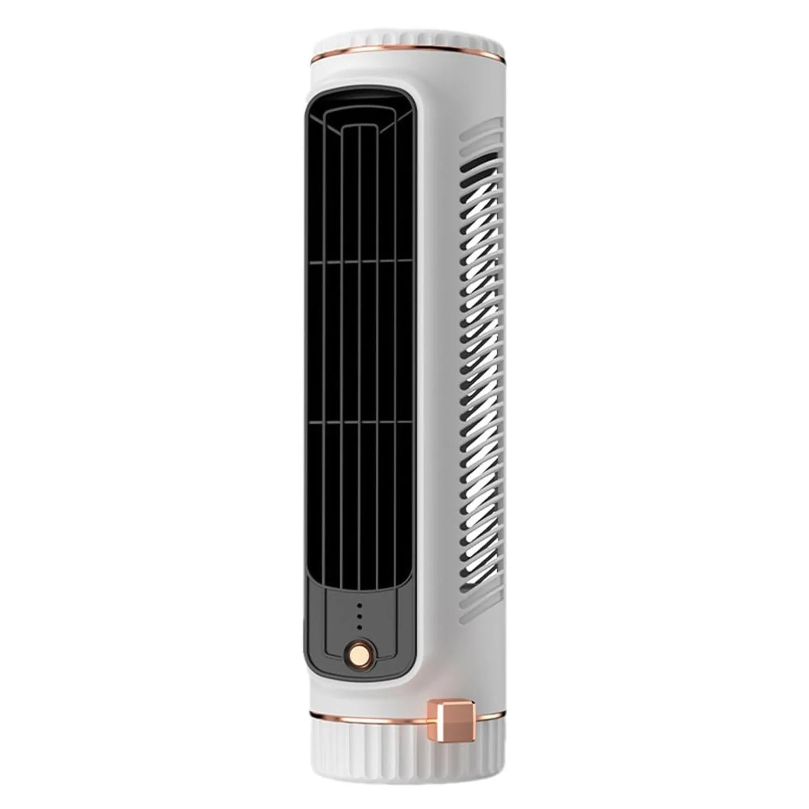 Compact Bladeless Tower Fan with 360° Airflow and Battery Power