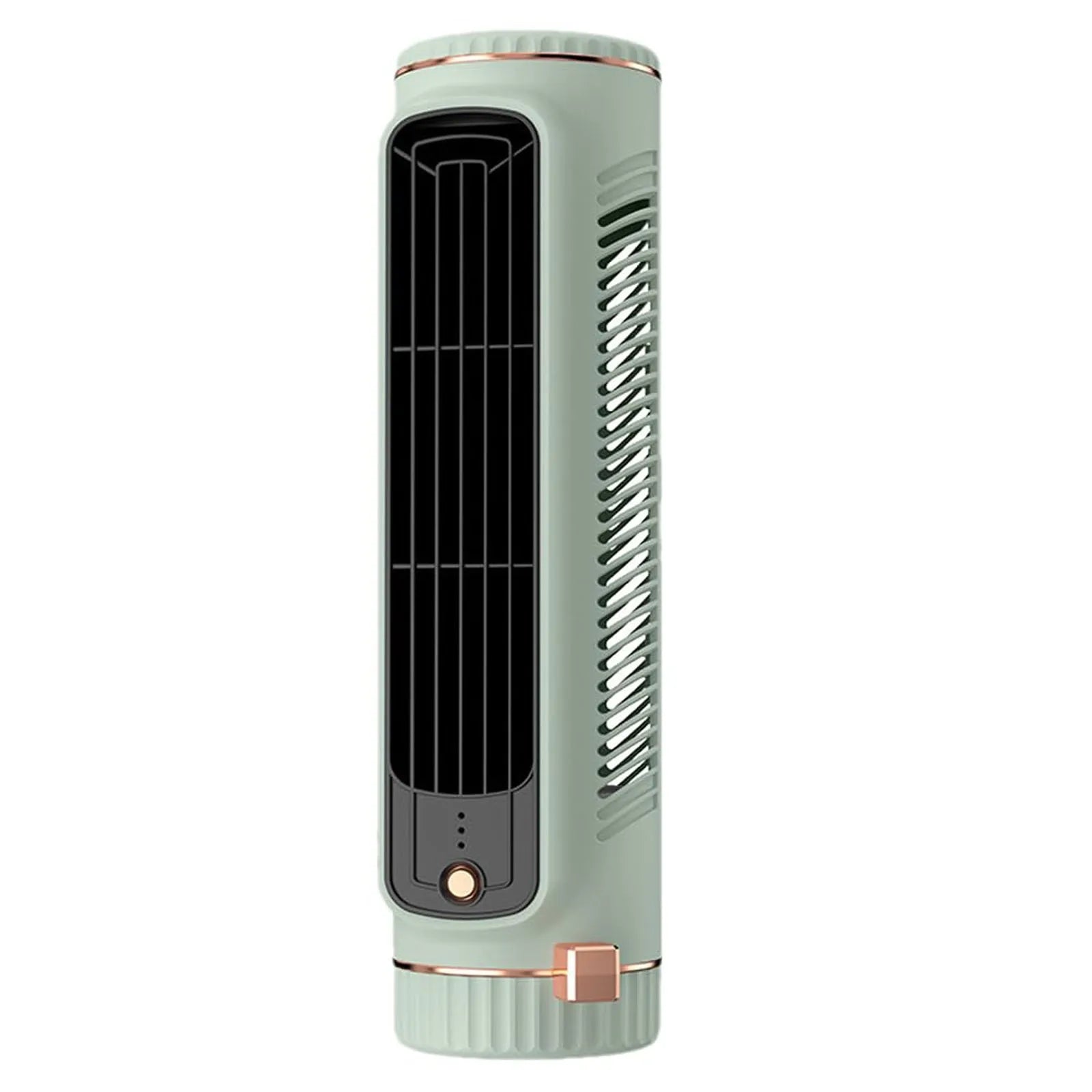 Compact Bladeless Tower Fan with 360° Airflow and Battery Power
