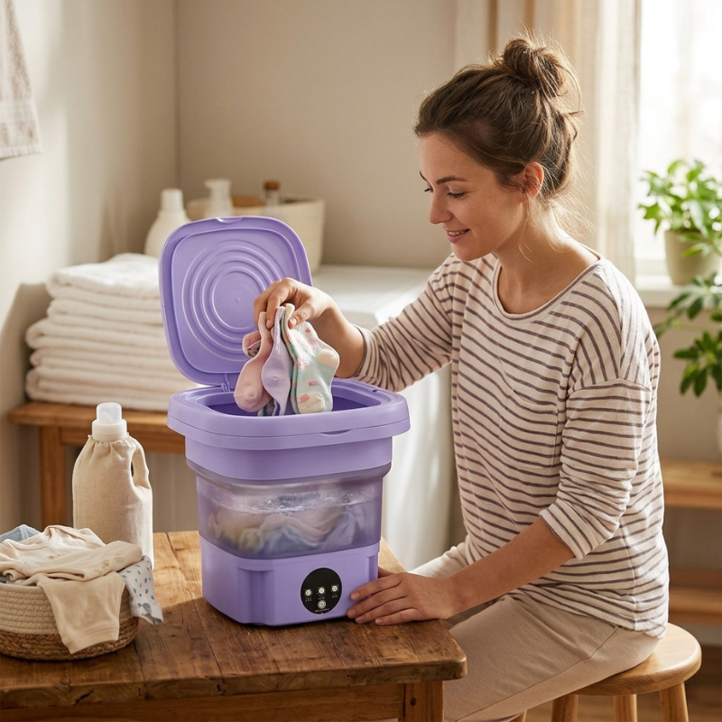 Compact Portable Laundry Solution with Timer Settings