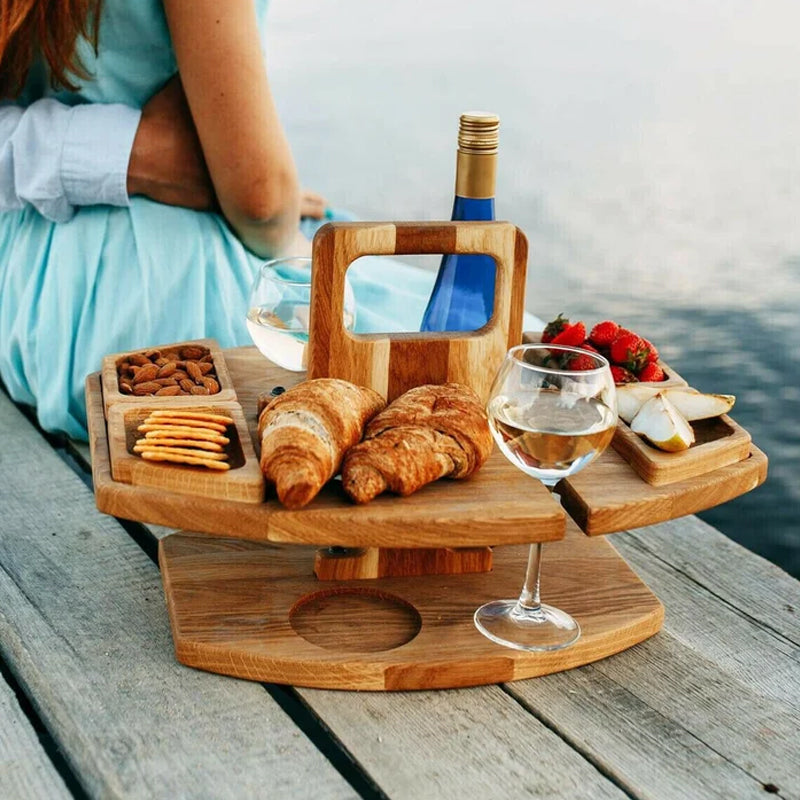 Compact Wooden Folding Picnic Table with Snack Holders