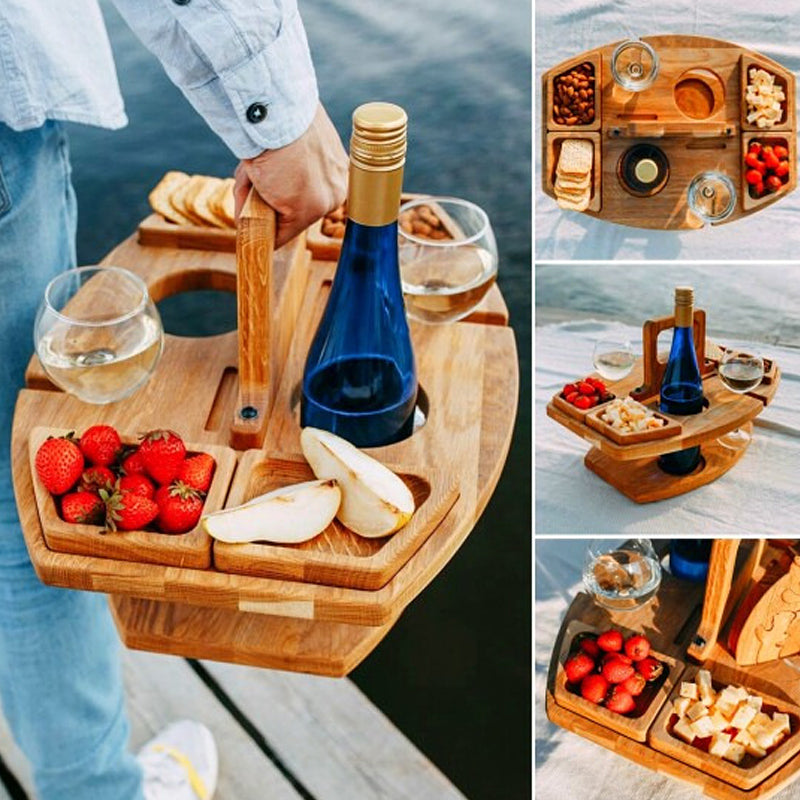 Compact Wooden Folding Picnic Table with Snack Holders