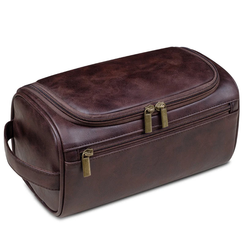 Sophisticated Leather Travel Kit with Convenient Hanging Hook
