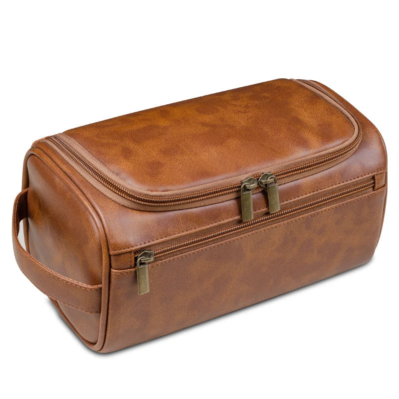Sophisticated Leather Travel Kit with Convenient Hanging Hook