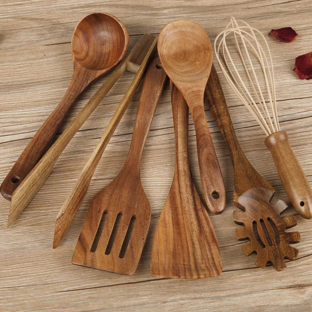 Essential 7-Piece Wooden Kitchen Utensil Collection