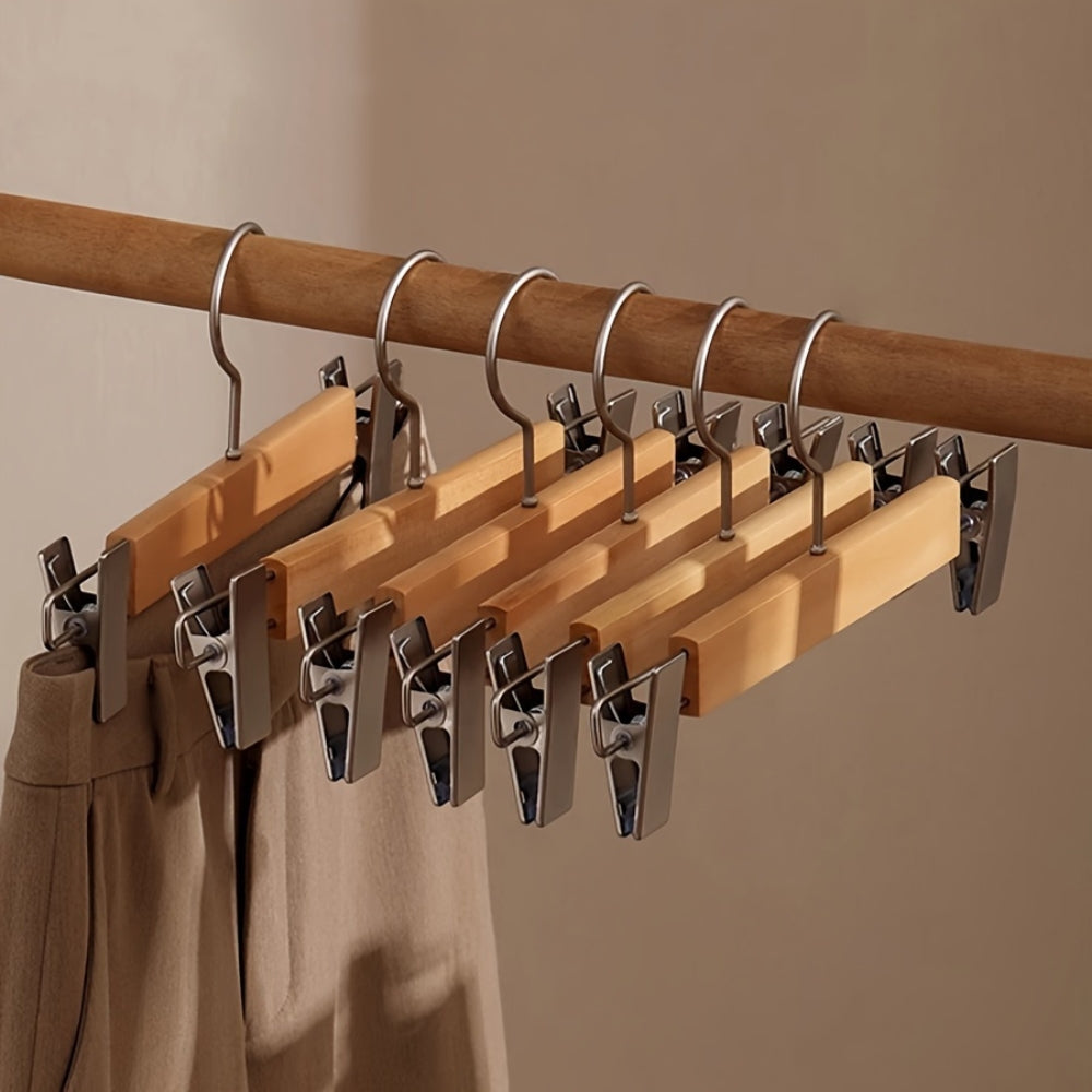 Elegant Wooden Hangers with Clips – 360° Rotating Hook for Effortless Clothing Storage