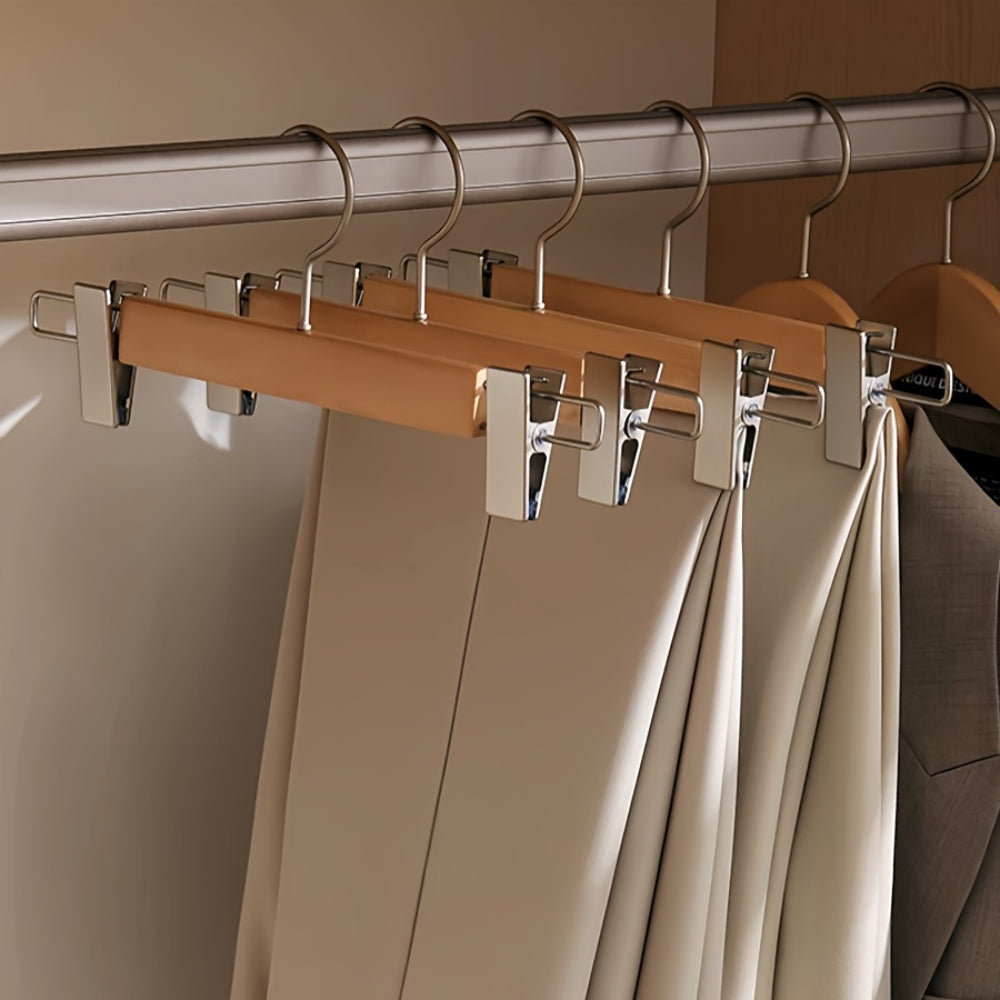 Elegant Wooden Hangers with Clips – 360° Rotating Hook for Effortless Clothing Storage