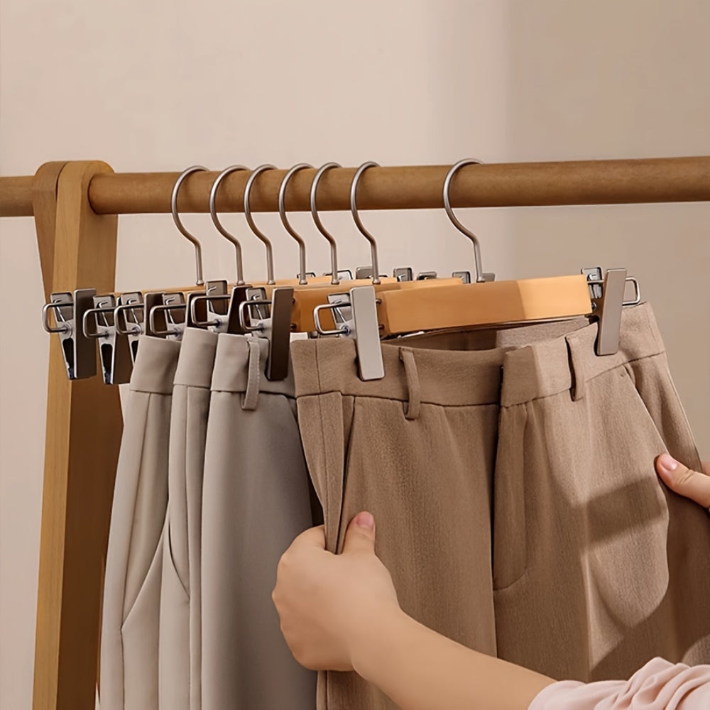Elegant Wooden Hangers with Clips – 360° Rotating Hook for Effortless Clothing Storage