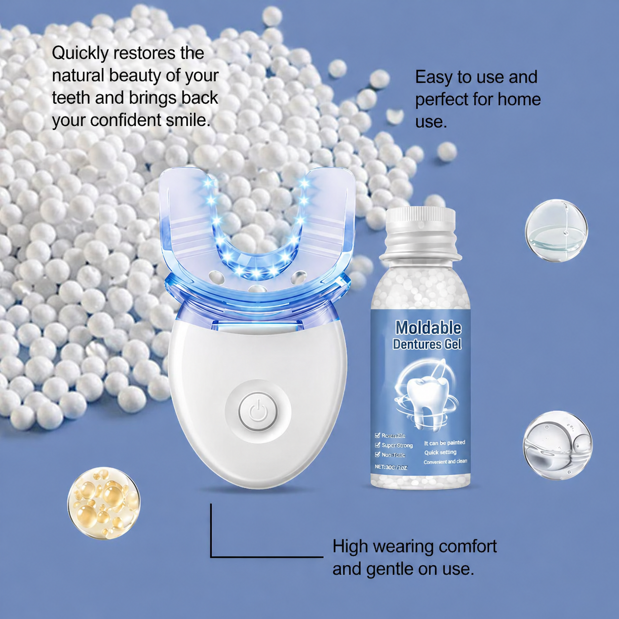 Denture Repair Kit with LED Light | Malleable Tooth Gel