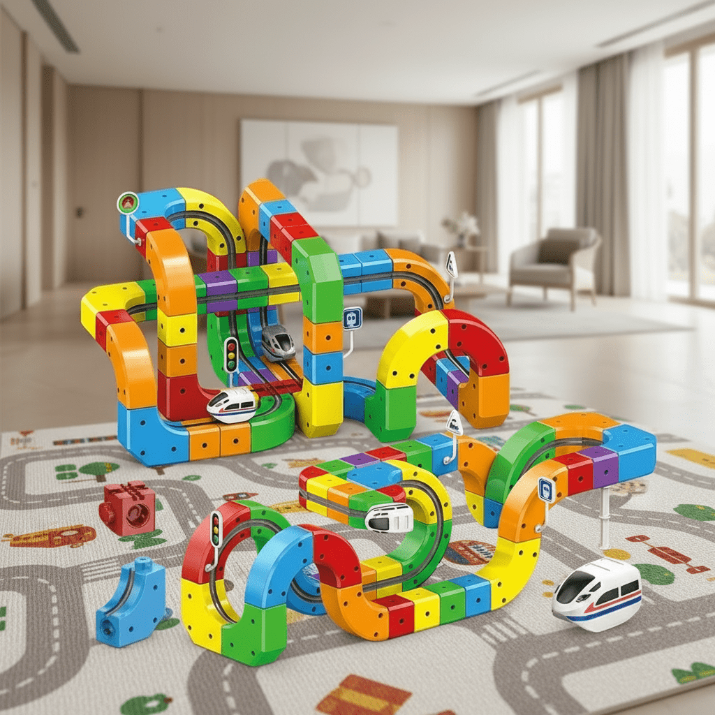 Interactive 3D Train Construction Kit with Rechargeable Engine