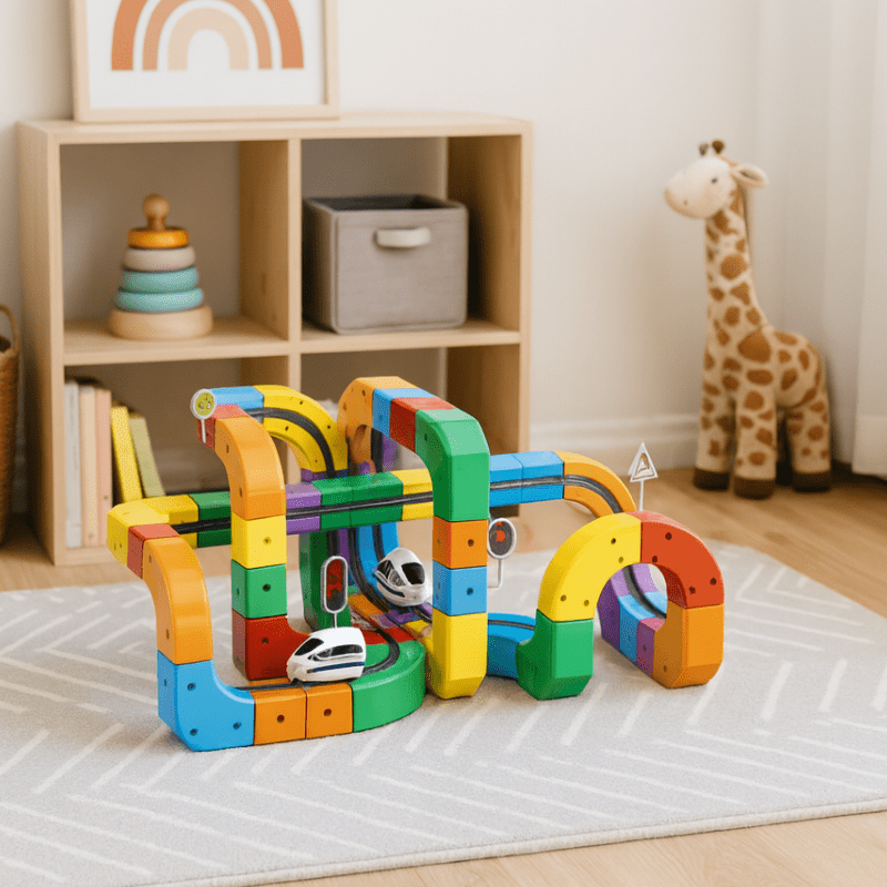 Interactive 3D Train Construction Kit with Rechargeable Engine