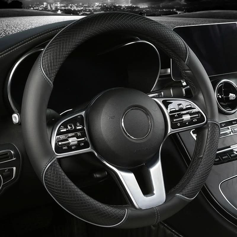 Leather Steering Wheel Cover with Diamond Grip - Anti-Slip Design