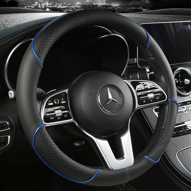 Leather Steering Wheel Cover with Diamond Grip - Anti-Slip Design