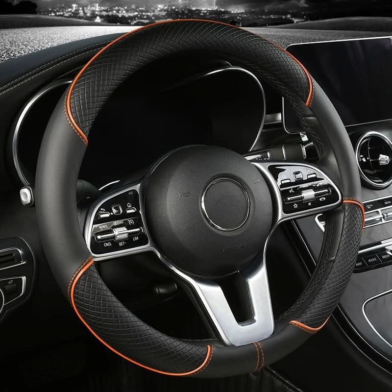 Leather Steering Wheel Cover with Diamond Grip - Anti-Slip Design