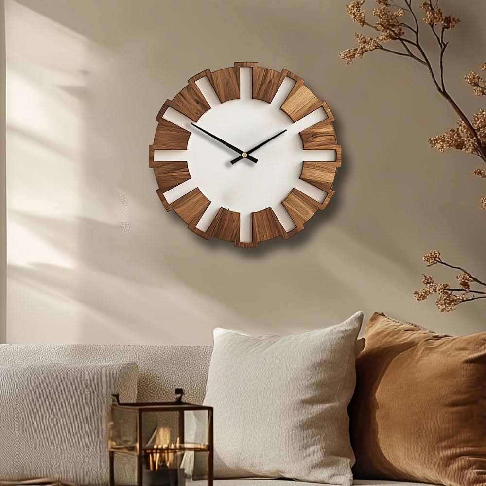 Classic Silent Movement Wooden Wall Clock in Rustic Design