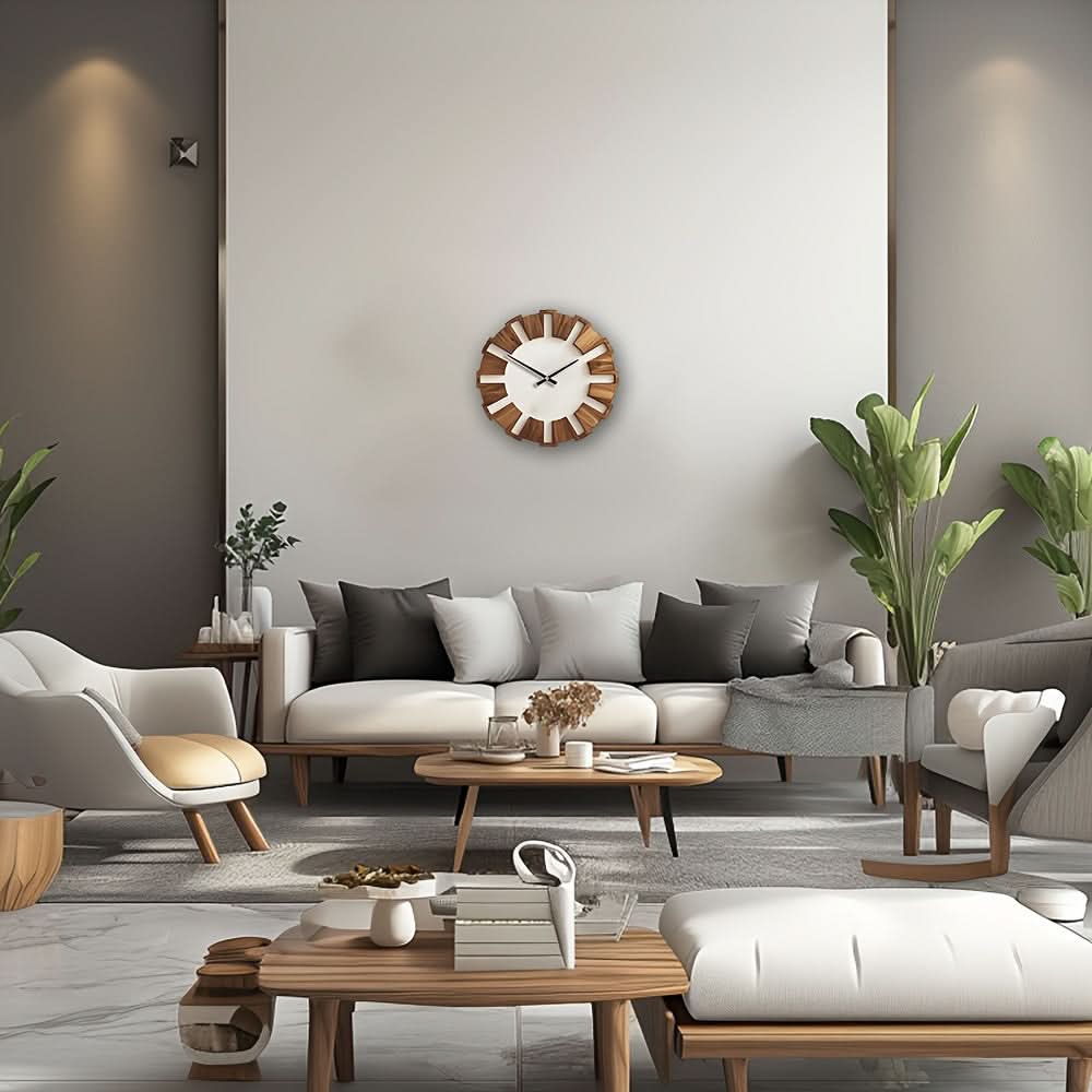Classic Silent Movement Wooden Wall Clock in Rustic Design