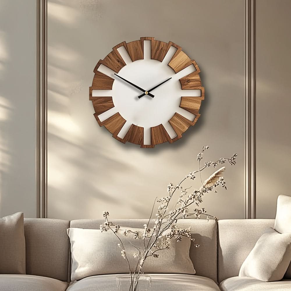 Classic Silent Movement Wooden Wall Clock in Rustic Design
