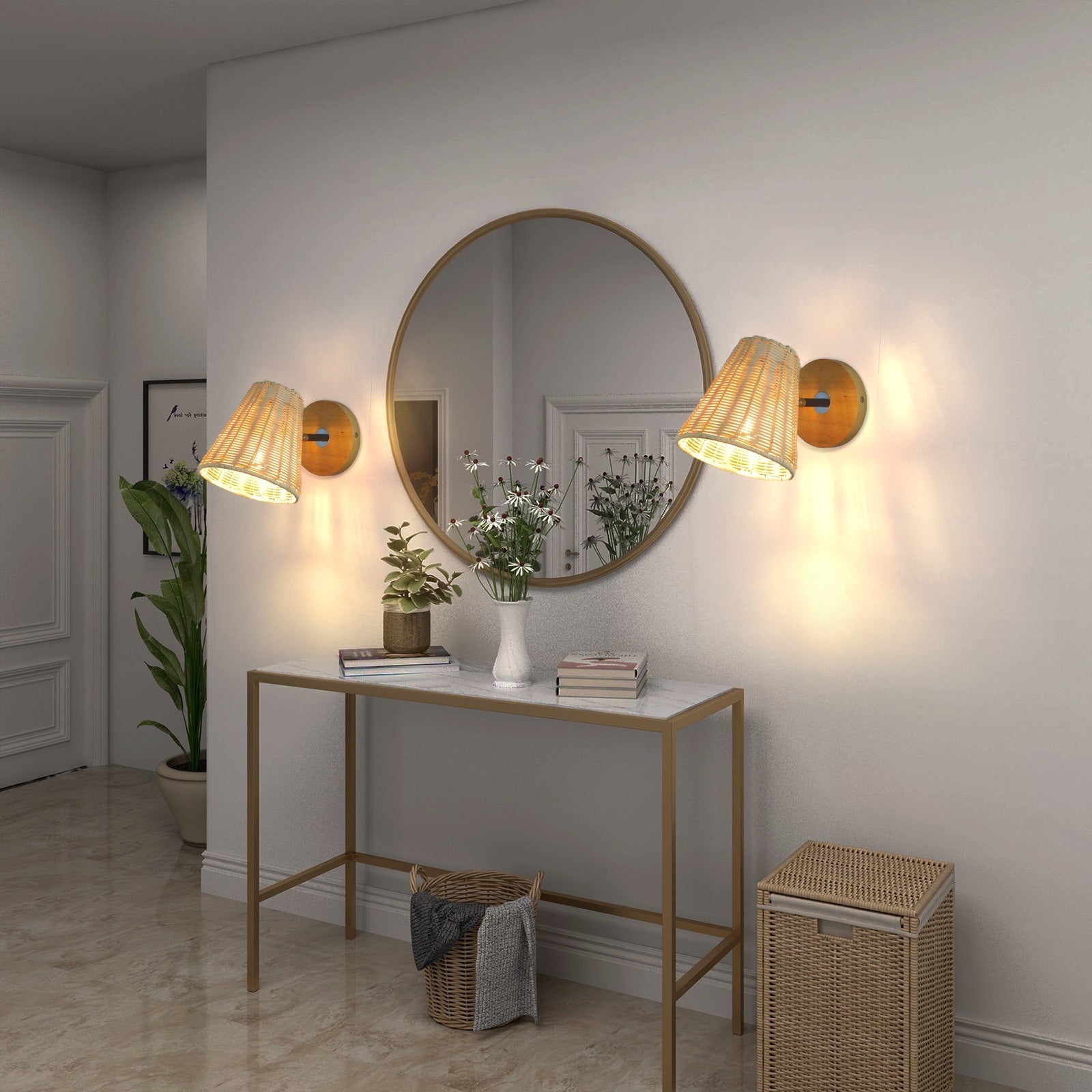 Natural Woven Sconce Light with Elegant Wood Mount