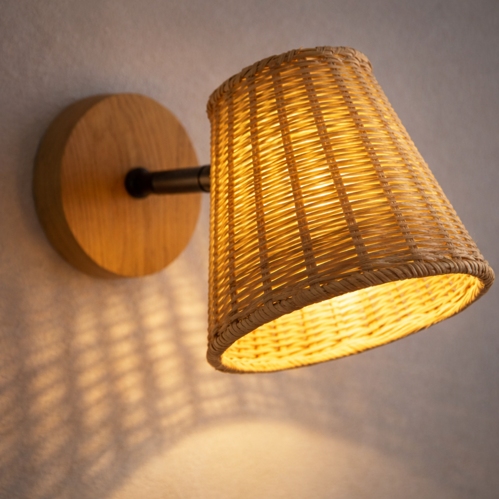 Natural Woven Sconce Light with Elegant Wood Mount