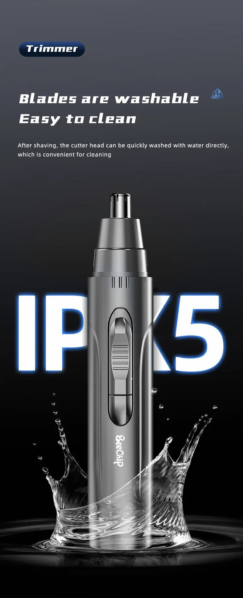 Rechargeable Precision Trimmer for Nose and Ear Grooming