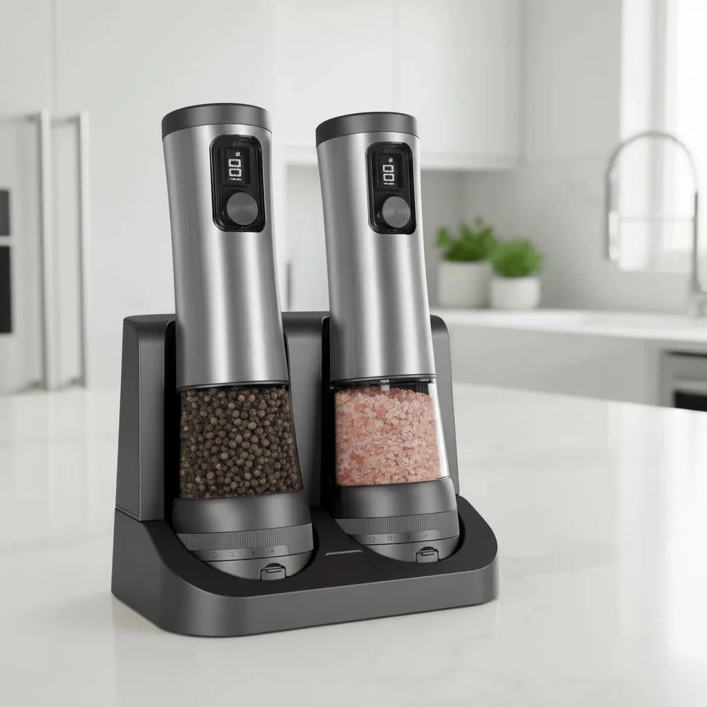 Versatile Electric Spice Mill Set with Rechargeable Base