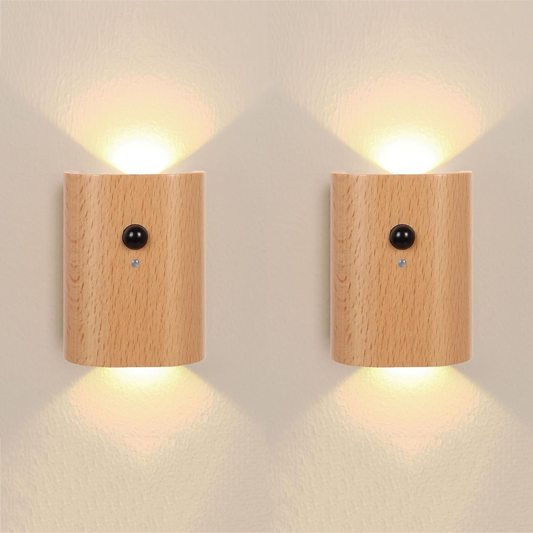 Compact Wood Wall Light with Motion Sensor - USB Rechargeable