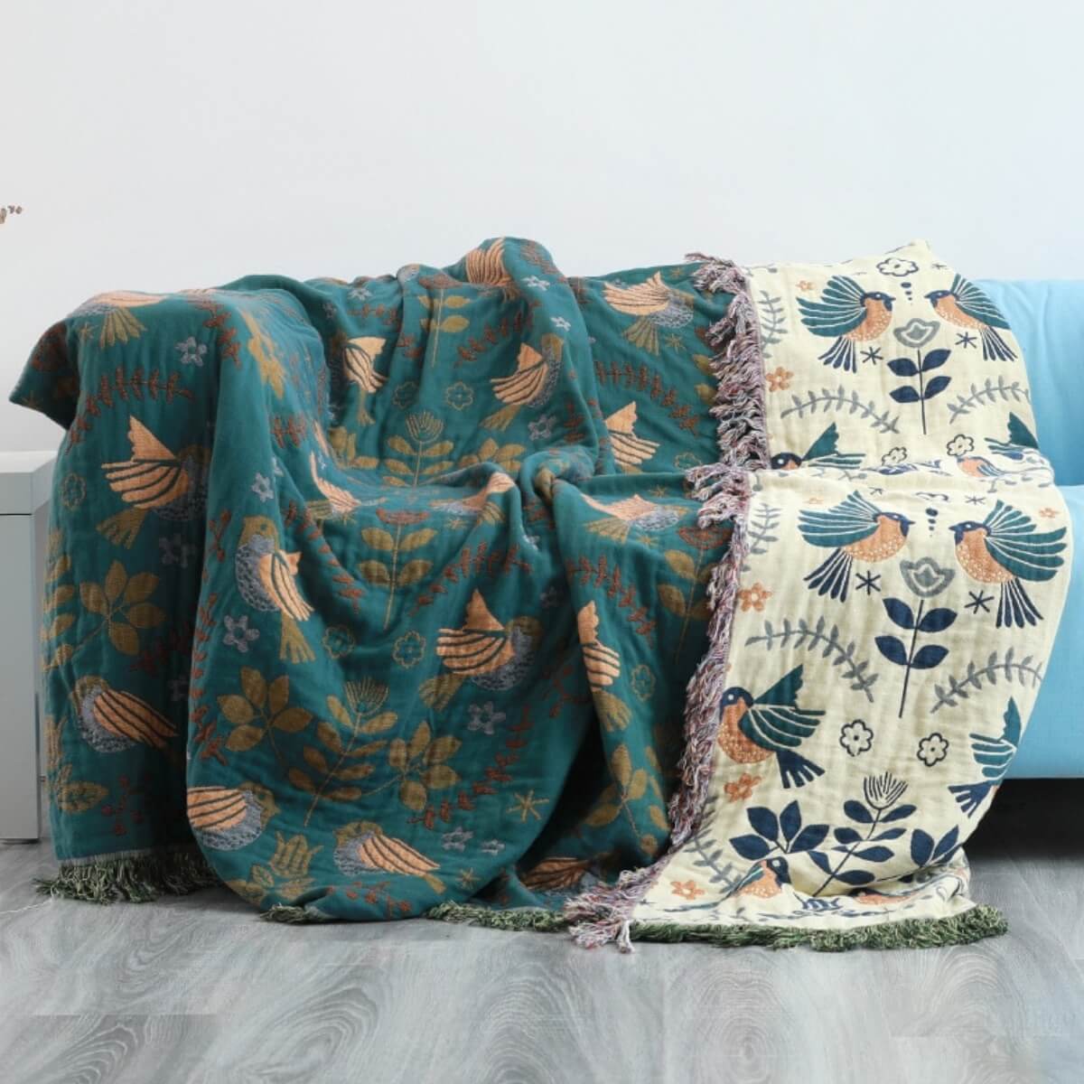 Dual-Sided Cozy Cotton Throw Blanket with Nordic Design
