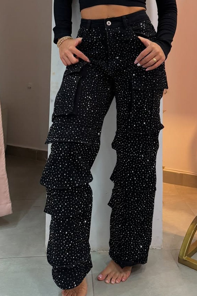 Rhinestone-Embellished Jeans – Comfortable Fit for Confident Style