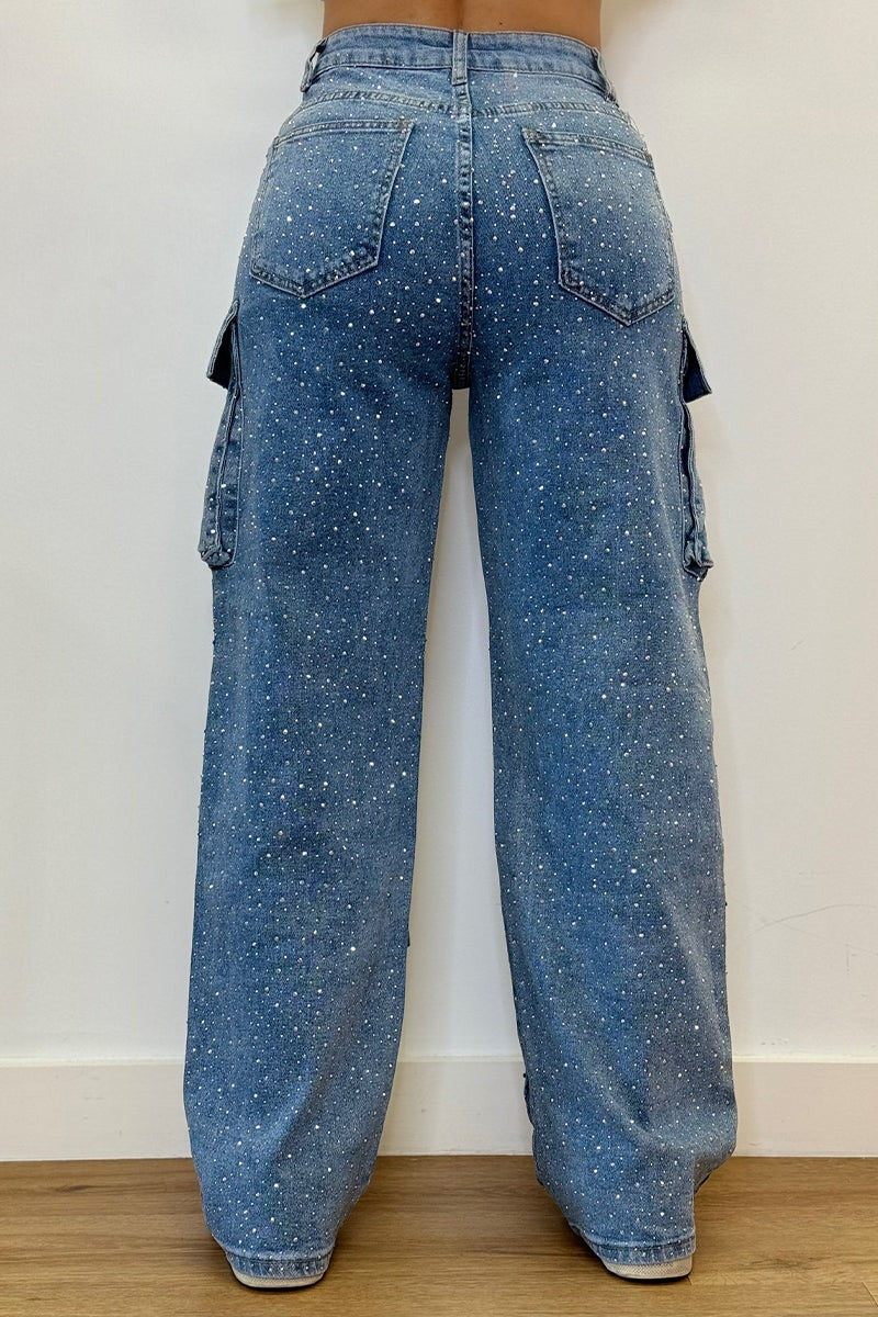 Rhinestone-Embellished Jeans – Comfortable Fit for Confident Style