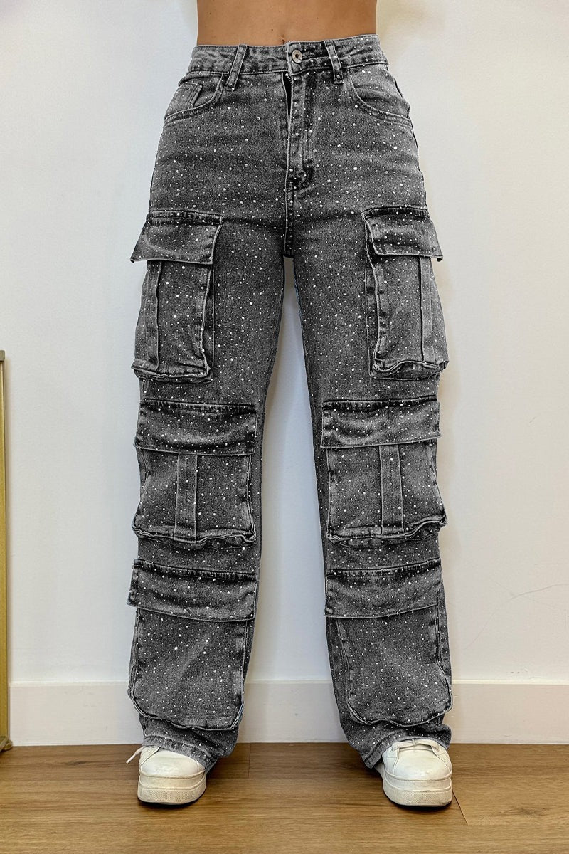 Rhinestone-Embellished Jeans – Comfortable Fit for Confident Style