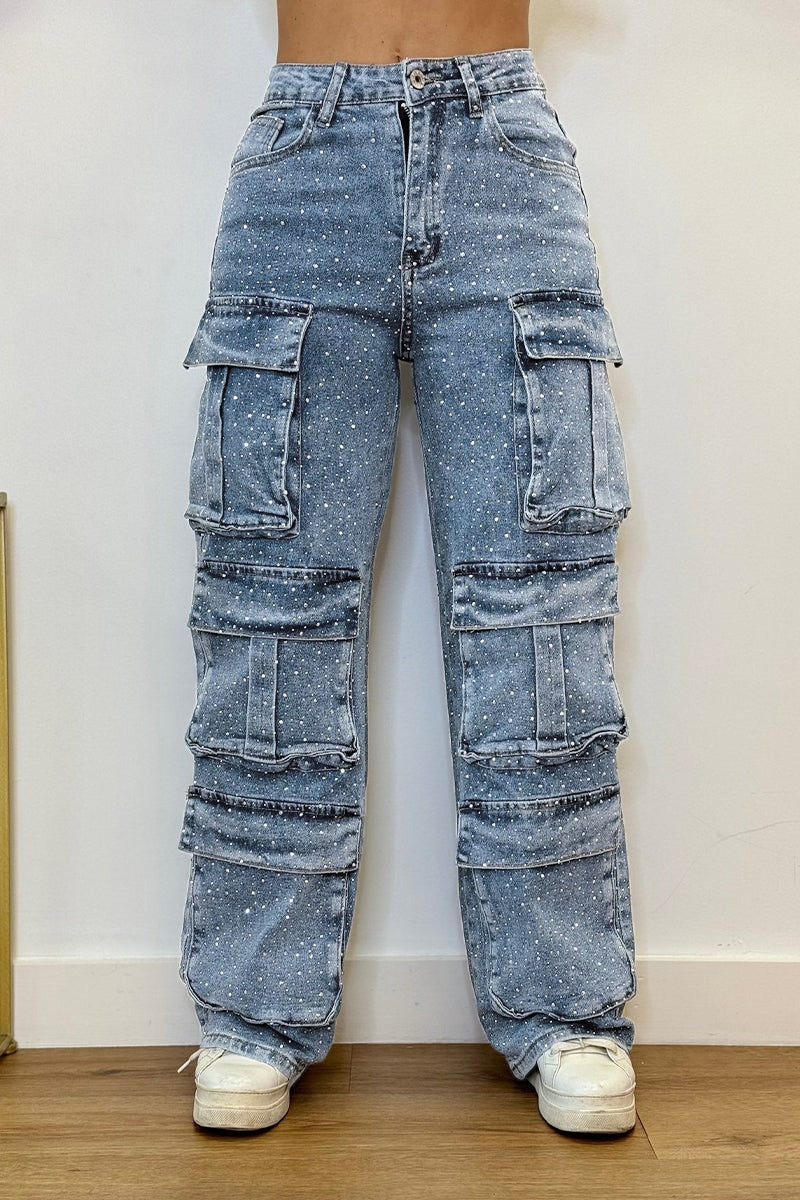 Rhinestone-Embellished Jeans – Comfortable Fit for Confident Style