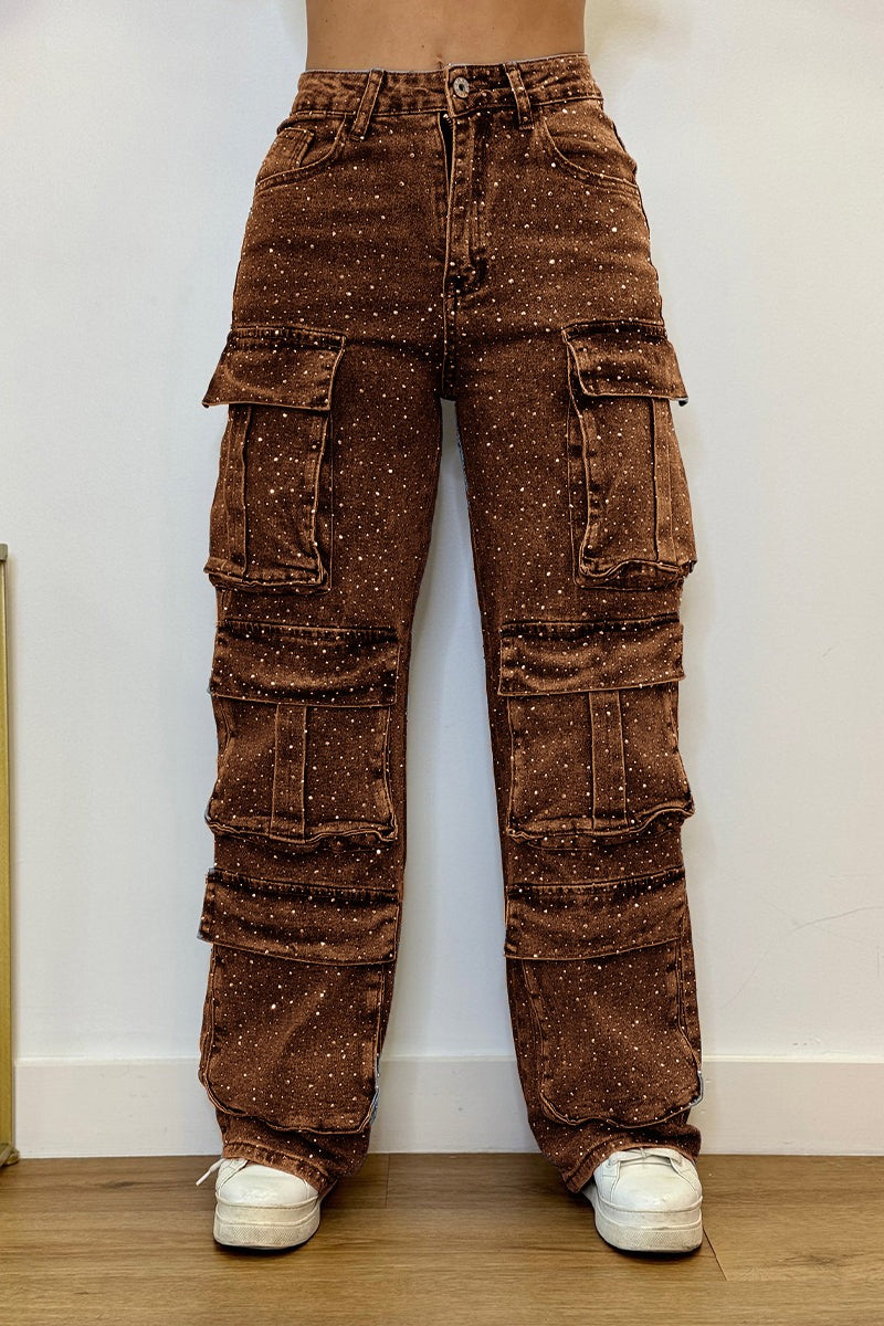 Rhinestone-Embellished Jeans – Comfortable Fit for Confident Style