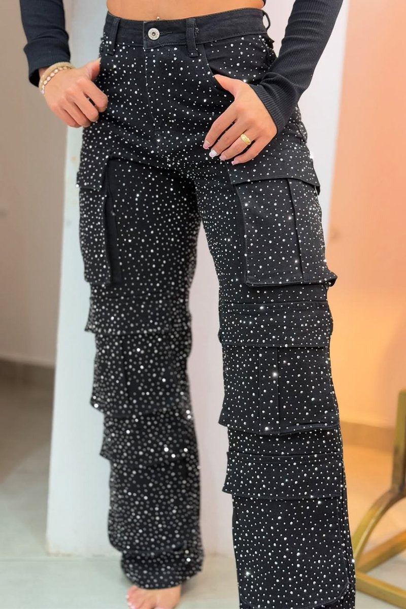 Rhinestone-Embellished Jeans – Comfortable Fit for Confident Style