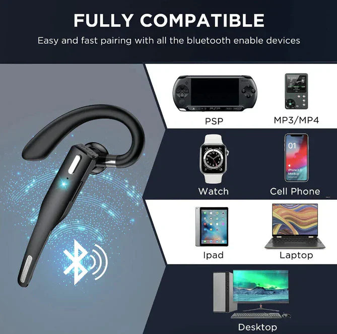 ClearWave Elite Wireless Bluetooth Headset with Dual Mic & Noise Cancelation