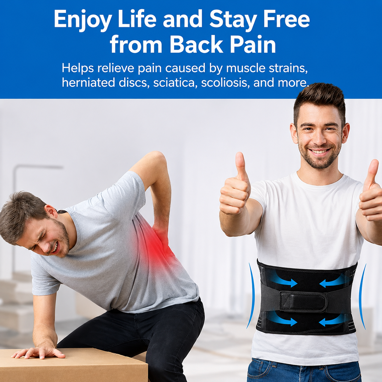 Lumbar Support Belt | Adjustable Back Brace with Memory Aluminum and Steel System