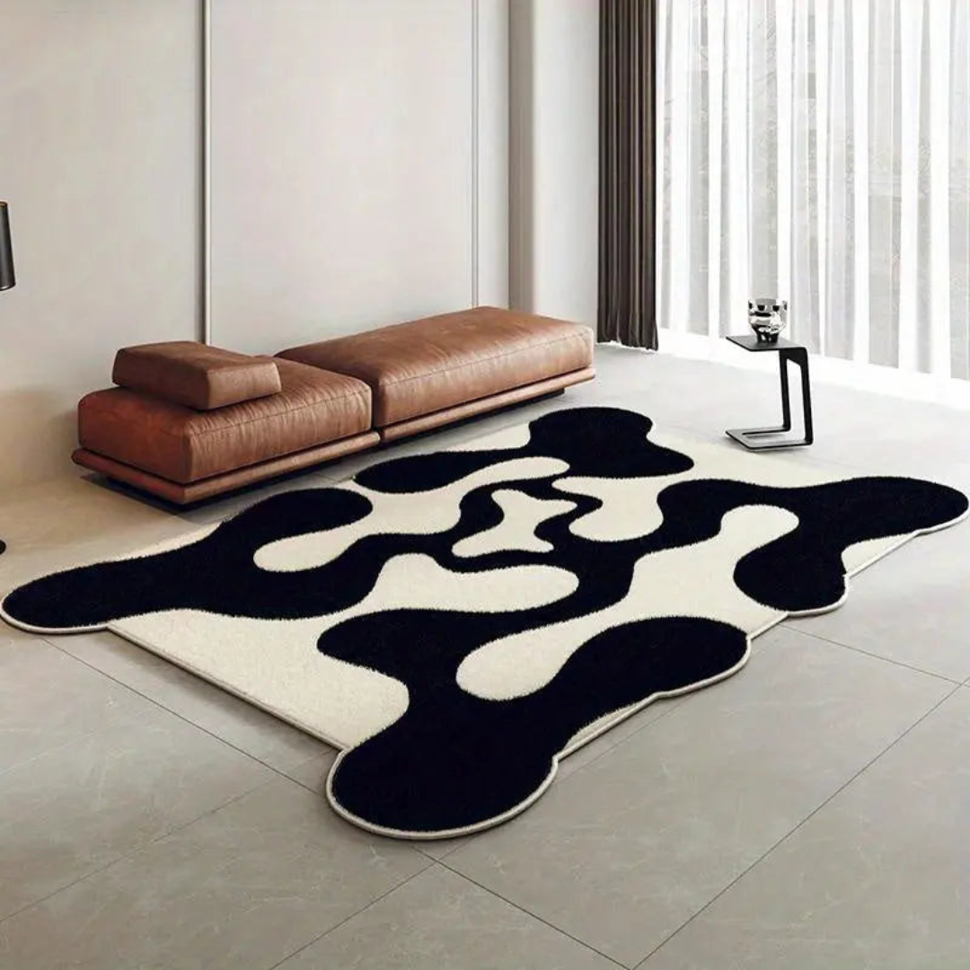 Stylish Black and White Washable Area Rug with Non-Slip Base