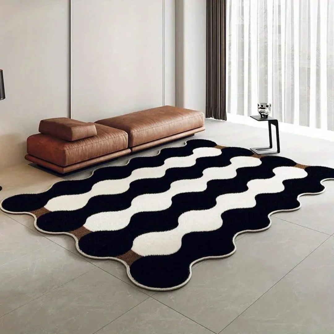 Stylish Black and White Washable Area Rug with Non-Slip Base