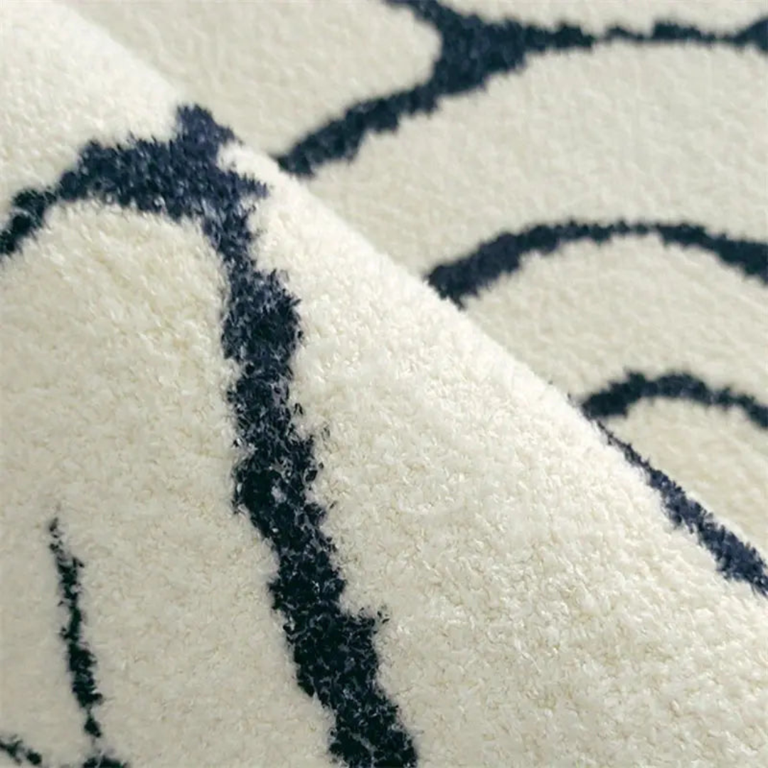 Stylish Black and White Washable Area Rug with Non-Slip Base