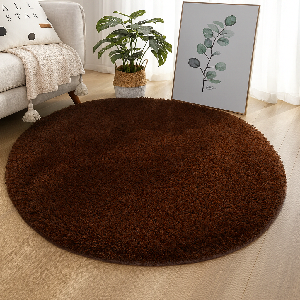 Elegant Round Area Rug in Soft Textured Fabric