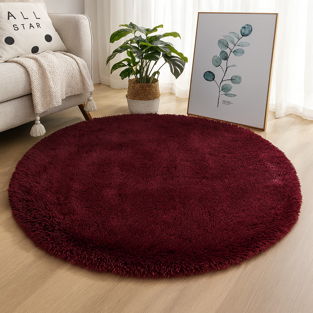 Elegant Round Area Rug in Soft Textured Fabric
