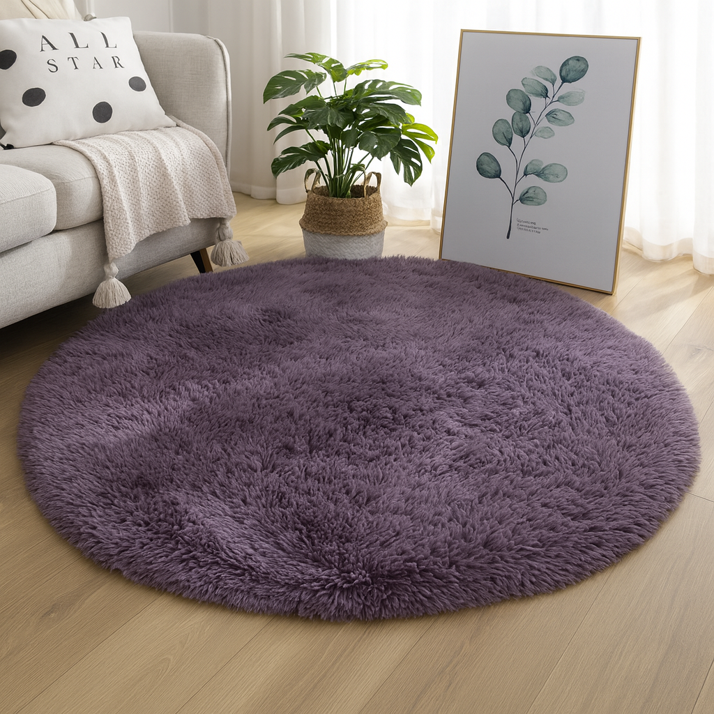 Elegant Round Area Rug in Soft Textured Fabric