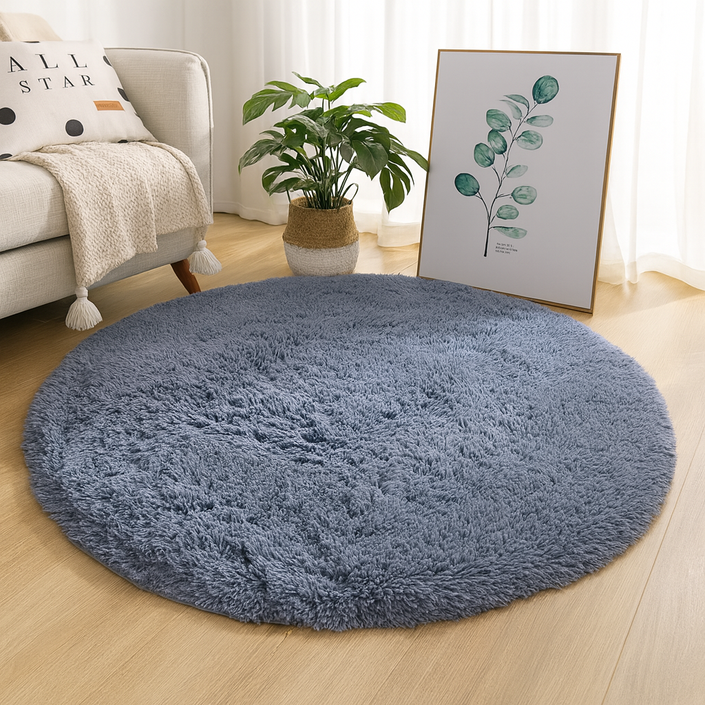 Elegant Round Area Rug in Soft Textured Fabric